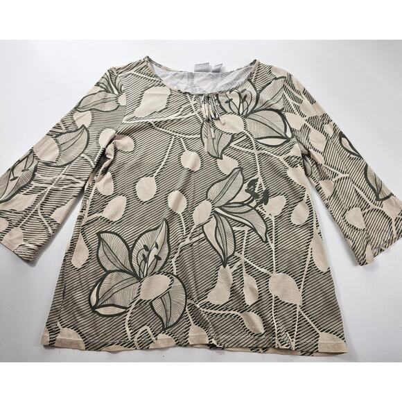 Chicos size 2 (L) modal blend floral scoop neck tie collar EUC green career * - Picture 3 of 7